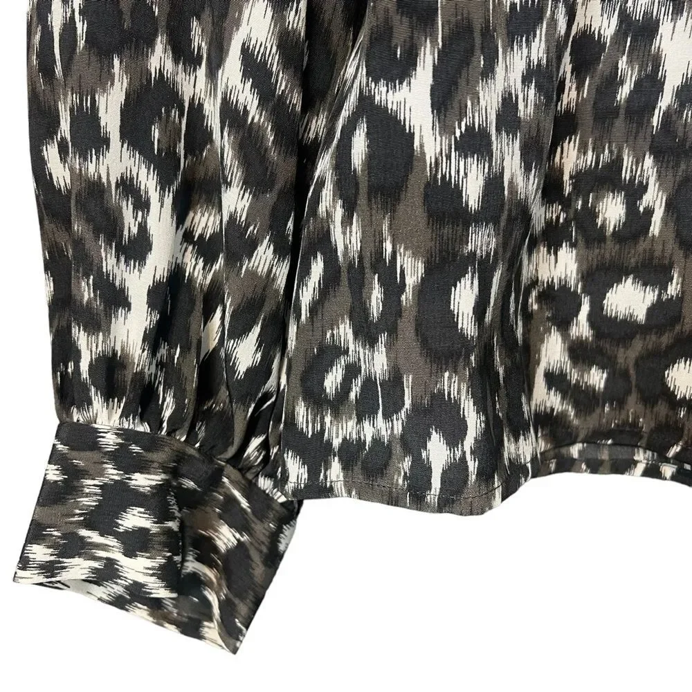 Kate Spade Leopard Cheetah Animal Print Silk Tie-Neck Blouse Top US. 12